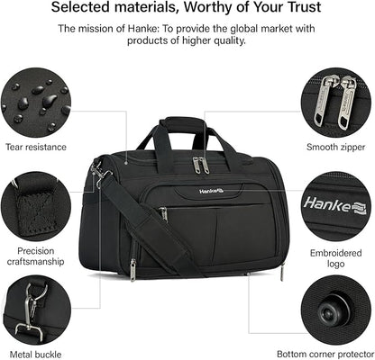 Hanke Carry On luggage Bags for Travel, Large Foldable Duffle Bag for Travel, Softside Lightweight Travel Bag Carry On Bags for Airplanes Women, Travel Tote Bags for Women Men.（Black）