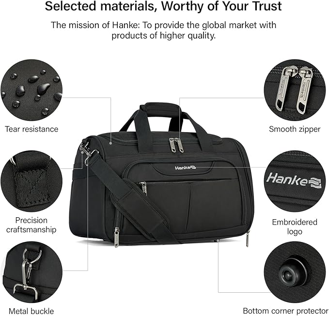 Hanke Underseat Carry On luggage Bags for Travel, Foldable Travel Bags for Women, Soft Lightweight Personal Item Travel Bag Small Carry On Bags for Airplanes, Travel Tote Bags for Women Men.（Black）