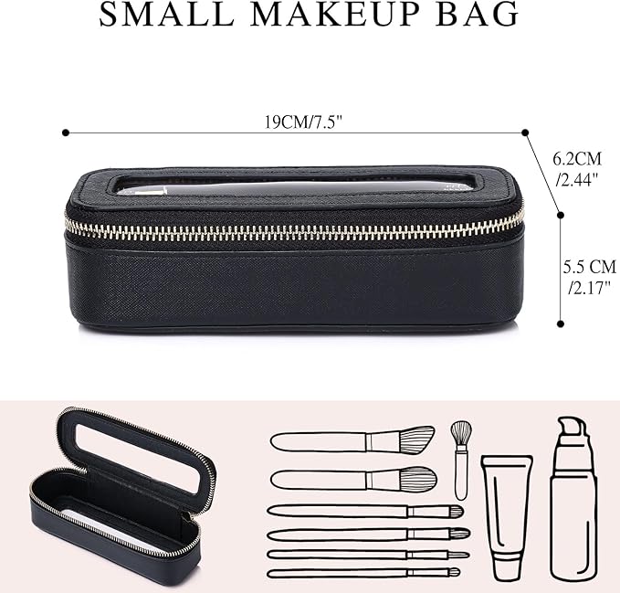 Pinkmik Makeup Brush Bag Slim Clear Makeup Bag Transparent Travel Cosmetic Case & Toiletry Bag with Zipper Small Beatuy Makeup Bag Purse Organizer for Women (Black, SLIM)
