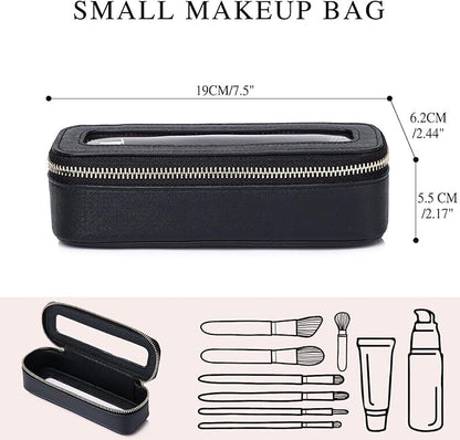 Pinkmik Makeup Brush Bag Slim Clear Makeup Bag Transparent Travel Cosmetic Case & Toiletry Bag with Zipper Small Beatuy Makeup Bag Purse Organizer for Women (Black, SLIM)