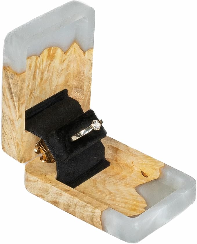 RWA Slim Engagement Ring Box for Proposal – Unique Wedding Ring Holder Jewelry Display Case – Travel Jewelry Organizer, Ring Bearer Box, Proposal Gift, Wedding Ring Box for Ceremony, FLIP white light