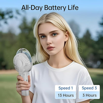 PANERGY Handheld Misting Fan – Rechargeable Battery Operated,Handheld Personal Fan with Mist Spray, Electric Hand Fans, 180° Foldable Mister Fans for Travel, Camping, Disney, Concerts, Office(White)