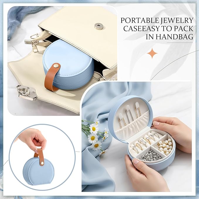 Weysat 12 Pack Travel Jewelry Case Mini Leather Bridesmaid Jewelry Gift Box Bulk Small Earring Storage Organizer (Blue)