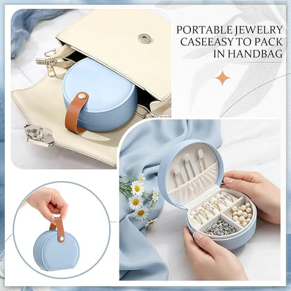 Weysat 12 Pack Travel Jewelry Case Mini Leather Bridesmaid Jewelry Gift Box Bulk Small Earring Storage Organizer (Blue)