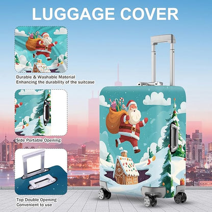 FOREVER QUEEN Santa Claus Carrying a Bag Luggage Cover Suitcase Protector Suitcase Cover Anti-Scratch,Stretchable Bag Cover Washable Durable Polyester