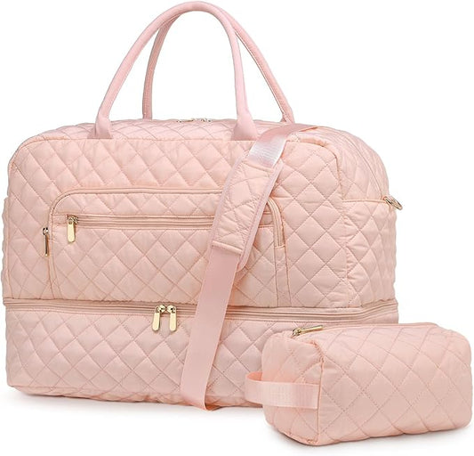 50L Large Travel Duffle Bag for Women, Weekender Overnight Bag W/Shoe Compartment+Wet Pocket+Toiletry Bag TSA Approved, Pink