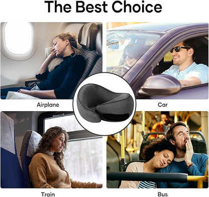 NOCRLG Travel Pillow, Travel Neck Pillow for Airplanes Car, 100% Pure Memory Foam Travel Pillow, Sleeping Essentials for Long Flight 360° Head Support Degree Comfort and Breathability (Dark Grey)