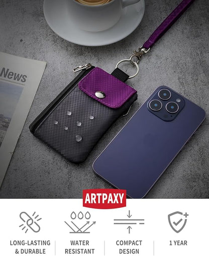 Minimalist Wallet For Mens Womens, Keychain RFID Blocking Zipper Small Wallet with ID Window 2 Lanyards,Water Resistant Travel Cash Card Coin Case Boys Girls