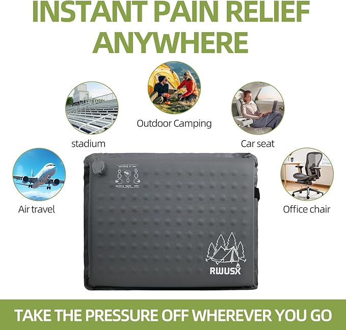 Inflatable Stadium Seat Cushion, Portable Self Inflating Outdoor Seat Cushion for Stadium, Airplane, Travel, Camping, Car & Office