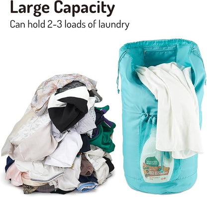 Backpack Laundry Bag with Straps and Detergent Holder, Clothes Laundry Backpack for College Travel Apartment Dorm Room (Green)