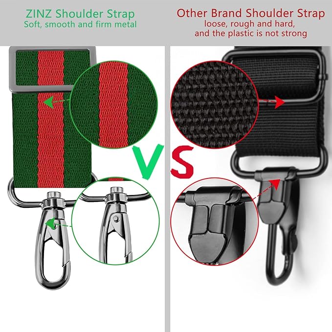 ZINZ 79 inch Shoulder Strap, Extra-thick Fixed Cushion Pad and Dual Clasps Universal Replacement Strap with Metal Swivel Hooks for Laptop Bags, Luggage Bags, Camera, Crossbody(Stripes-GrWGr)