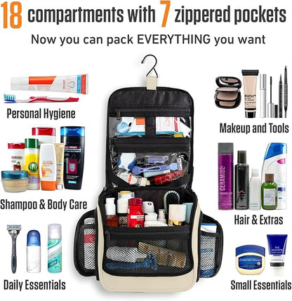 VENTURE 4TH Hanging Travel Toiletry Bag for Women & Men - Travel Organizer with Expandable Compartments & Removable Clear Pouch for Toiletries (Beige)