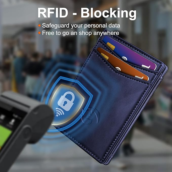 Magnetic Closure Slim Wallet with Money Clip Gift Boxed,Genuine Leather Front Pocket Wallet for Men, 3.9"x 2.11", RFID Blocking