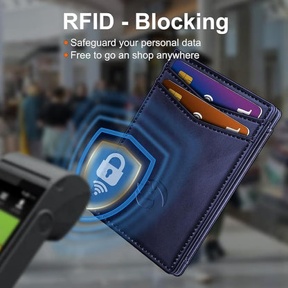 Magnetic Closure Slim Wallet with Money Clip Gift Boxed,Genuine Leather Front Pocket Wallet for Men, 3.9"x 2.11", RFID Blocking