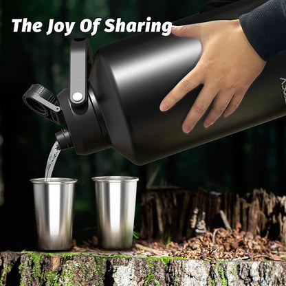 WATERSY 1.5 Gallon Water Bottle Insulated(Cold for 48 Hrs),BPA Free&Leak Proof,196oz Stainless Steel Water Jug,Big thermos,Large Water Bottle with Handle for Gym,Hiking,Camping&Travel,Black