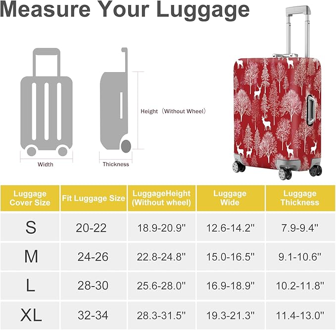 FOREVER QUEEN Deer - Christmas Tree Luggage Cover Suitcase Protector Suitcase Cover Anti-Scratch,Stretchable Bag Cover Washable Durable Polyester