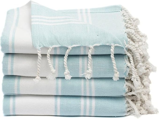 Cotton Turkish Beach Towel Towels Oversized 36"x72" Pool Absorbent Extra Large Quick Dry Sand Travel Towel (Aqua Blue, 4 Pack)