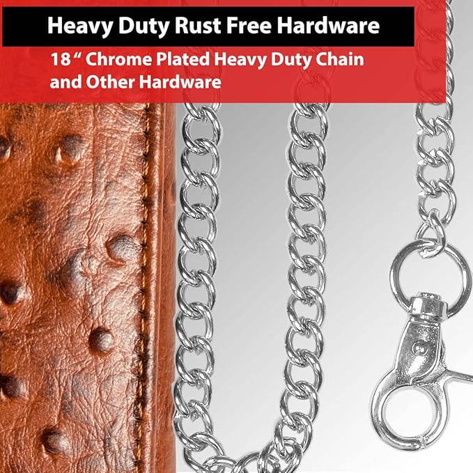 IBRO VINTAGE Motorcycle Chain Wallet for Men – Premium Cowhide Leather, RFID Tri-Fold Biker Wallet with Heavy Duty Chain for Bikers Truckers & Hunters, Credit Card Money Organizer Long Wallet