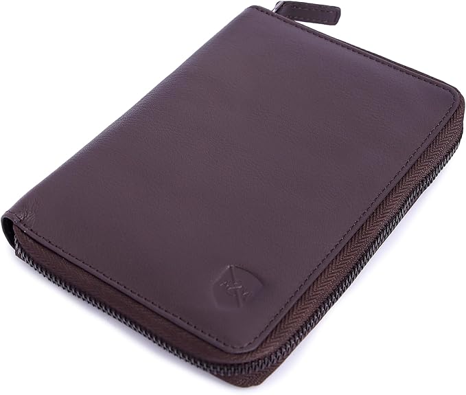 ALLEN & MATE Passport Holder Travel Wallet, 100% Leather RFID Blocking Travel Document Organiser for Men & Women