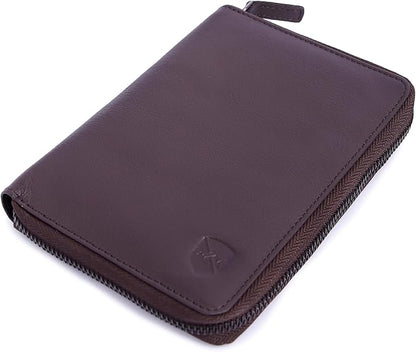 ALLEN & MATE Passport Holder Travel Wallet, 100% Leather RFID Blocking Travel Document Organiser for Men & Women