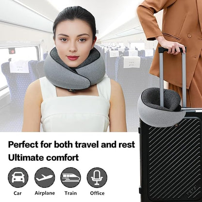 Memory Foam Neck Pillow | Travel Neck Pillow，Ergonomic U-Shaped Travel Pillow with Neck Support, Breathable & Washable Cover, Includes Storage Bag–Ideal for Office, Car, Plane, Bus, Grey