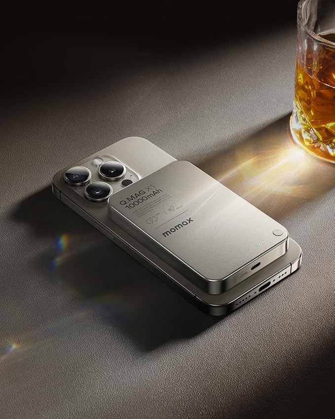 MOMAX Magnetic Power Bank 10000mAh, 20W Fast Charging, Wireless Portable Charger for iPhone 16/15/14/13/12 Series, Magsafe Compatible, USB-C Cable Included