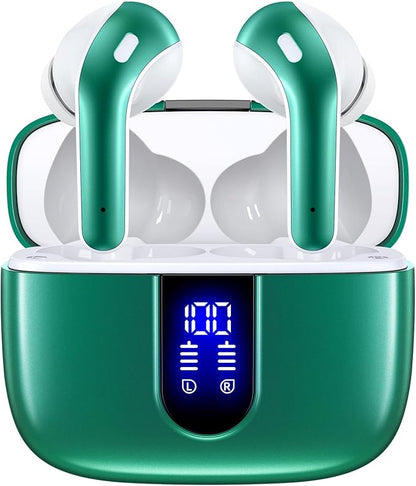 TAGRY Bluetooth Headphones True Wireless Earbuds 60H Playback LED Power Display Earphones with Wireless Charging Case IPX5 Waterproof in-Ear Ear buds with Mic for TV Smart Phone Laptop Computer Sports