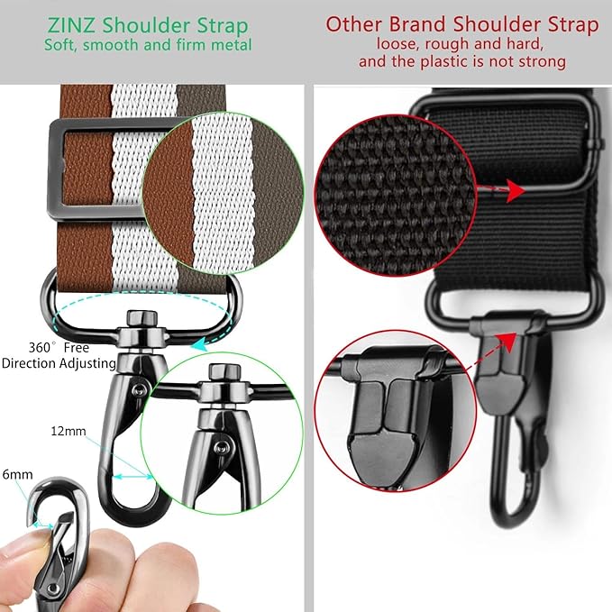 ZINZ Shoulder Strap Universal Bag Strap - 78" Ultra-Thick Padded with Dual Balanced Adjustable Buckles for Briefcase, Travel, Sports, Laptop, Crossbody Bag，Stripes-BrWGy