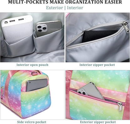 JIANYA Kids Duffle Bag for Girls Teens Sports Gymnastics Sleepover Bag with Shoe Compartment, Marble Purple