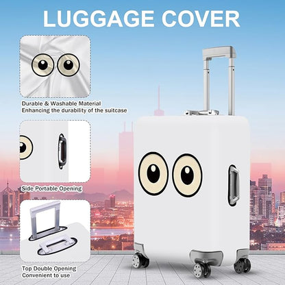 ANNA QUEEN Funny Cartoon Eyes Luggage Cover, White Suitcase Protector with Cute Big Eyes Design, Travel Suitcase Cover for 24-26 Inch Luggage, Stretchable & Washable Spandex Travel Accessories