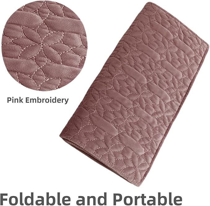 Portable Jewelry Organizers and Storage Travel Holder Necklace Roll - Pink Velvet Embroidery Foldable Case for 16 Necklaces & Chains