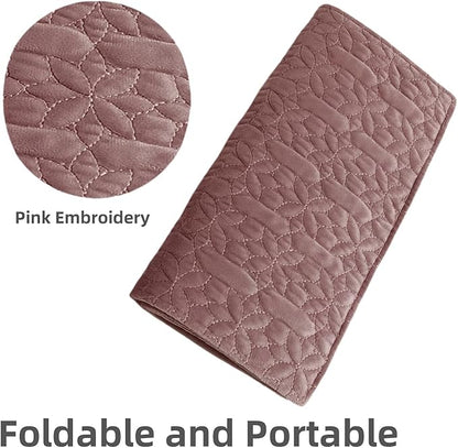 Portable Jewelry Organizers and Storage Travel Holder Necklace Roll - Pink Velvet Embroidery Foldable Case for 16 Necklaces & Chains