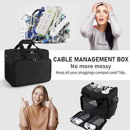 Cable Organizer Bag,Cable Management Box Cord Organizer Case,Electronics Cord Storage Bag with Adjustable Divider Large Cable Storage Bag Carrying Case for Cable, Cord,Power Strip