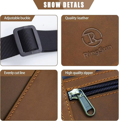 Ringsun Genuine Leather Passport Holder For Travel, RFID Blocking Slim Neck Wallet with Adjustable Strap for Women and Men, Travel Essentials to Keep Cash, Credit Cards and Documents Safe, Brown