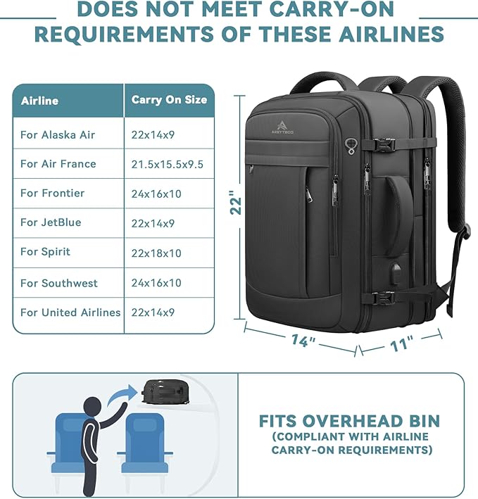 60L Extra Large Travel Laptop Backpack,3XL Expandable Carry On Backpack for Men, Big Capacity Heavy Duty Business Suitcase Daypack Bag Fits 18.4-19 Inch Laptops, Travel Gifts for Men Women, Black