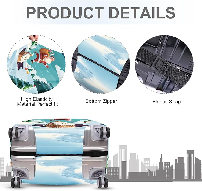 FOREVER QUEEN Santa Claus Carrying a Bag Luggage Cover Suitcase Protector Suitcase Cover Anti-Scratch,Stretchable Bag Cover Washable Durable Polyester