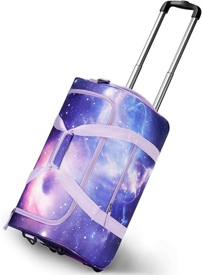 Choco Mocha Girls Galaxy DarkPurple Suitcase with Wheels Kids Purple Rolling Duffle Bag for Camping Teen Girls Toddler Luggage Bag for Travel, 22inch