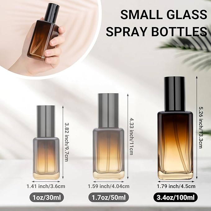 Segbeauty 3.4oz Amber Glass Spray Bottles Refillable Perfume Atomizer, 2pcs Fine Mist Travel Glass Empty Bottle Sprayer for Hair, 100ml Perfume Travel Spray Bottles for Toiletries Cosmetic Containers