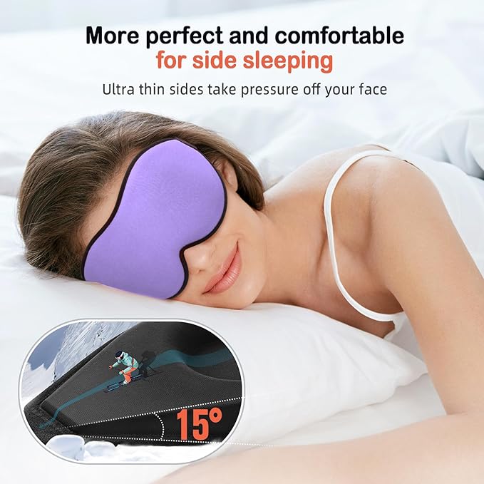 LitBear Sleep Mask for Side Sleeper Women Men, Eye Mask for Sleeping Light Blocking, 3D Contoured Cup Sleeping Mask, Soft Breathable Sleep Eye Mask with Adjustable Strap for Flight, Light Purple