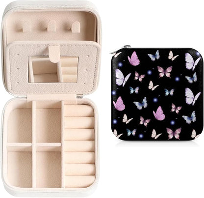 Colorful Butterfly Leather Jewelry Boxes, Black Mini Travel Jewelry Case Organizer, Dark Romance Jewelry Organizers and Storage with Mirror, Christmas and Birthday Present for Women's and Girls