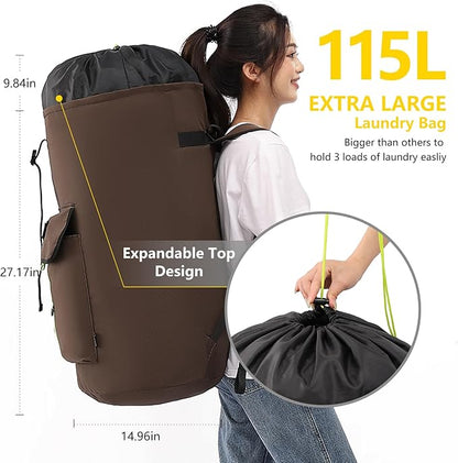 laundry bag backpack,extra-large heavy duty laundry bags,laundry backpack for college students,drawstring closure (Brown)
