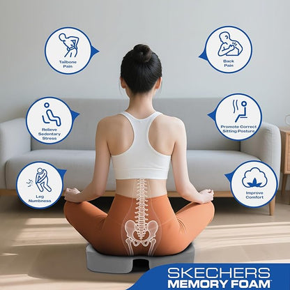 Skechers Memory Foam Seat Cushion,Ribbed Fabric Office Chair Cushion for Tailbone Pain Relief,Butt Pillow for Office Chair,Car Seat Cushion,Long Sitting Office Workers,and Car Drivers,Gray