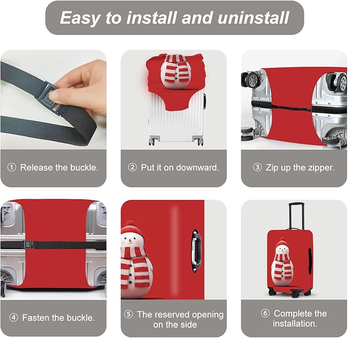 Snowman Christmas Luggage Cover - Red Background with Cute Snowman in Striped Scarf, Simple Stretchable Suitcase Cover 32 34 Inch