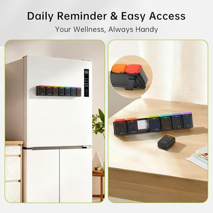 Weekly Pill Organizer Magnetic, Removable Pill Box 7 Day 1 Time a Day, Large Travel Pill Case, Week Once Daily Medication Dispenser, Medicine Container Holder for Supplement, Vitamin, Black