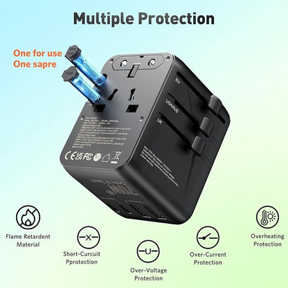 Universal Travel Adapter International Plug - HICHOR 70W European Travel Plug Adapter Worldwide US AUS EU UK Spain Germany Ireland Italy All-in-one Travel Outlet Power Adapter