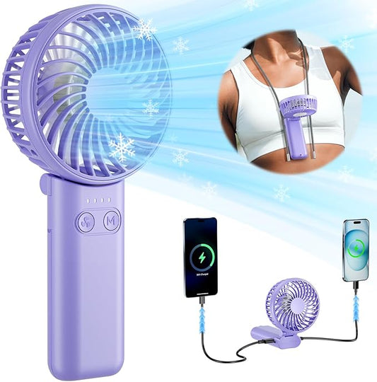 HandFan Upgraded Handheld Fan, 5 Speeds Strong Airflow Hand Fan [Max 27 Working Hours], 180° Foldable Compact Design Personal Fan Handheld with Portable Power for Travel/Disney/Concerts/Women (Purple)