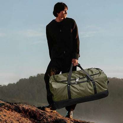 Vomgomfom Wheeled Collapsible Duffel Bag,110L-140L Expandable Checked Luggage, No-Telescopic-Handle with Anti-Burst Zipper & Reinforced Frame,Army Green