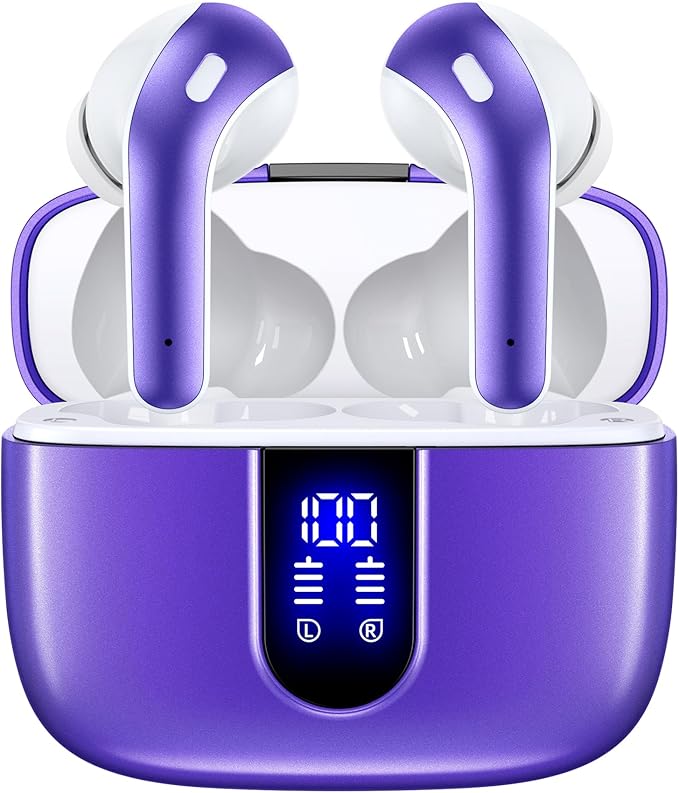 TAGRY Bluetooth Headphones True Wireless Earbuds 60H Playback LED Power Display Earphones with Wireless Charging Case IPX5 Waterproof in-Ear Ear buds with Mic for TV Smart Phone Laptop Computer Sports