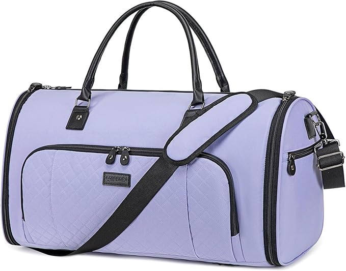 Garment Bag for Airplane Travel, Carry On Garment Duffle Bags for Women, 2 in 1 Travel Suit Bag with Shoes Compartment Carry on Bag Hanging Garment Bag Travel with Shoulder Strap,Purple