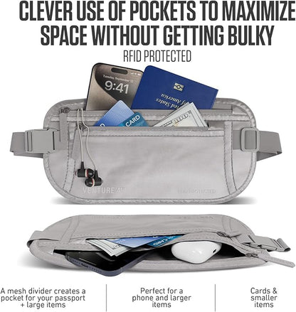 Travel Money Belt, RFID Blocking for Men & Women - Ideal for Keeping Your Cash, Credit Card, Passport, Phone Safe When Traveling (Sleek Silver)